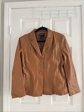 metrostyle Women's Caramel Leather Blazer Jacket